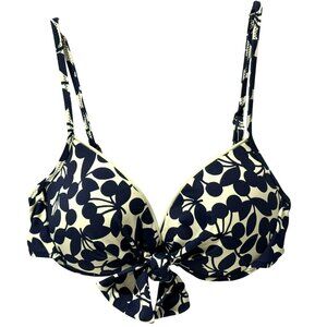 Nanette Lepore Navy Cherries Tie Front  Underwire Bikini Top Adjustable Straps M